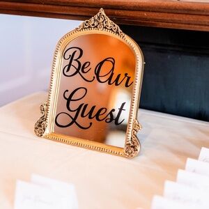 Gold Be Our Guest Mirror Frame Wedding Signage